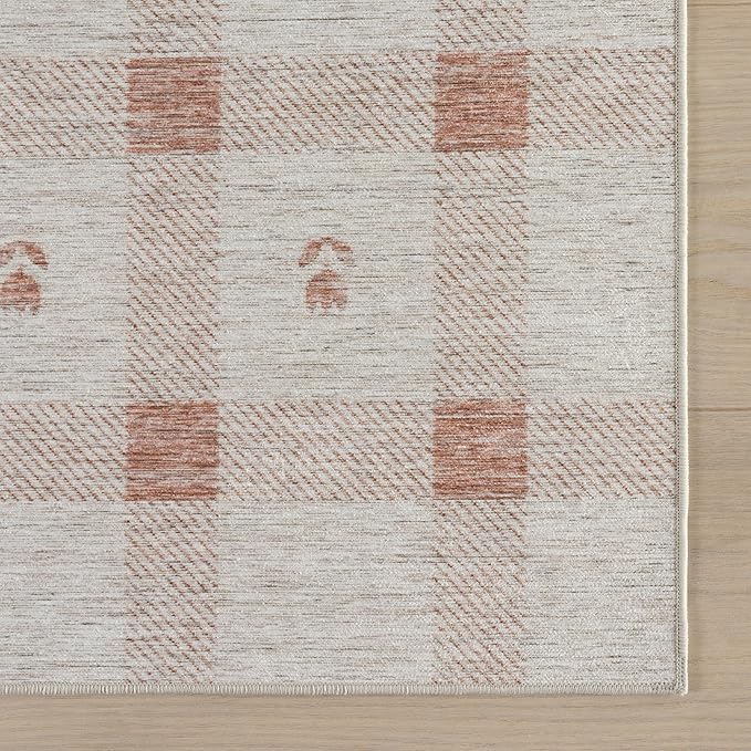 Dash & Albert Zale Peach Machine Washable Rug, 3 X 5 Feet, Oranges/White Plaid Pattern