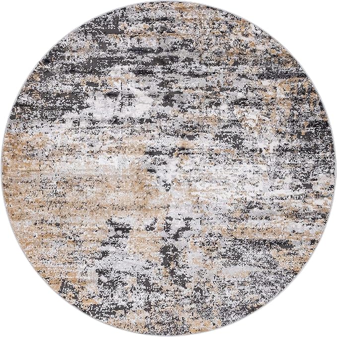Rugs.com Leipzig Collection Round Rug – 6 Ft Round Beige Low-Pile Rug Perfect for Kitchens, Dining Rooms