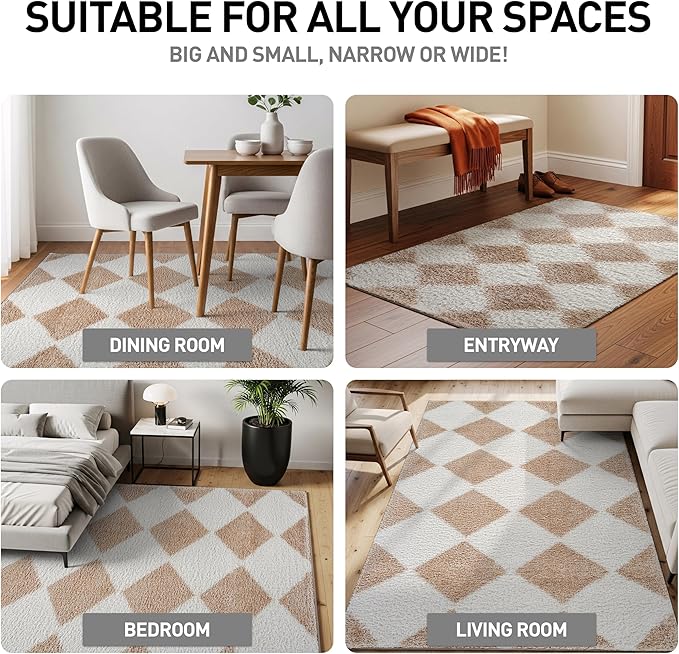 Rugshop Diamond Wave Shag Area Rug Beige 7' 10" x 10' Perfect for Large Living Rooms, Dining Areas, or Master Bedrooms