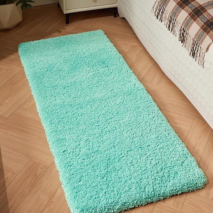 Bathroom Rug 24x48 Non Slip Fluffy Bath Mat for Bathroom Floor Washable Plush Luxury Bath Rug for Tub Soft Absorbent Shower Mat, Spa Blue