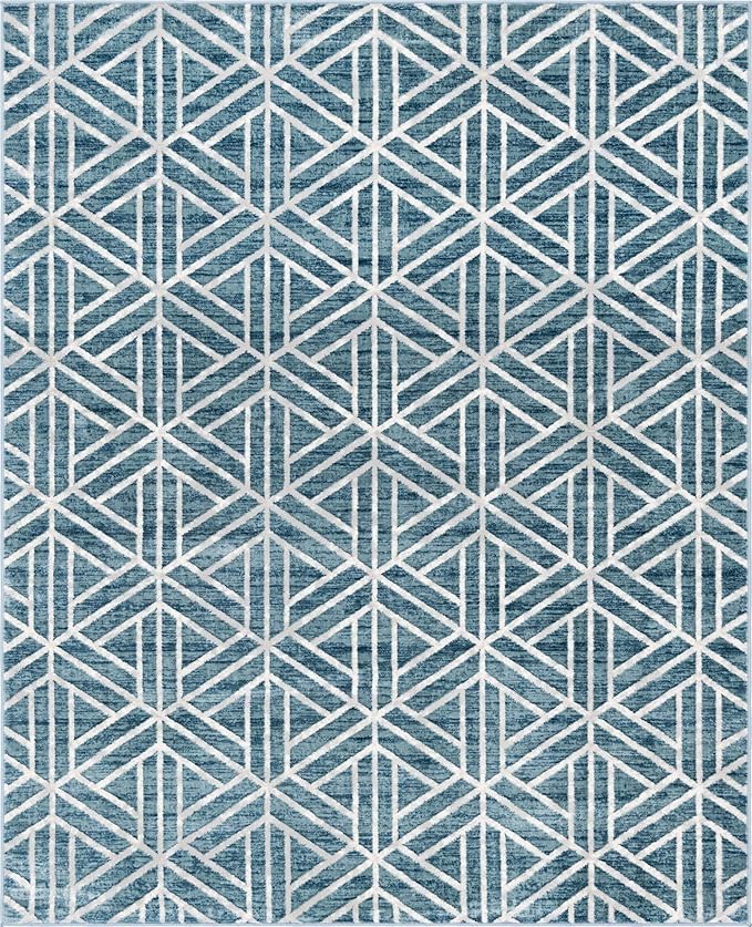 Rugs.com Lattice Trellis Collection Rug – 8' x 10' Blue Low-Pile Rug Perfect for Living Rooms, Large Dining Rooms, Open Floorplans