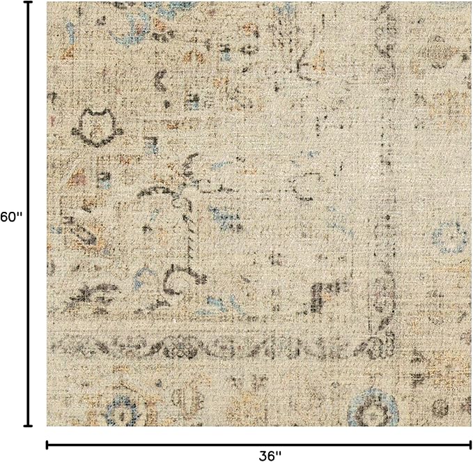 RUGGABLE Washable Vintage Area Rug – Kamran Ivory Opal 3x5, Stain-Resistant, Non-Slip – Small Machine Washable Rugs for Living Room, Bedroom, Hallway, Entryway & Office–with Cushioned Pad