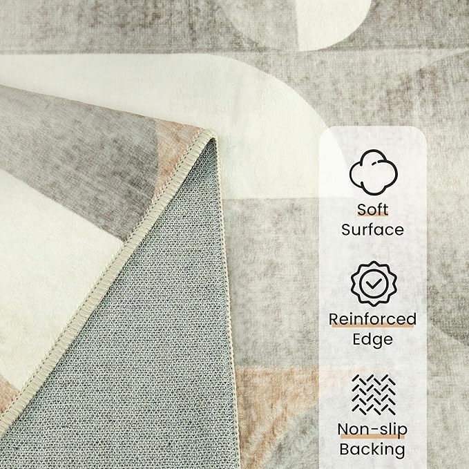 Grey Runner Rug 2x6 Washable Rug Runners for Hallway Kitchen,Long Modern Geometric Rugs for Bedroom Entryway Bathroom,Non Slip Floor Beige Carpet