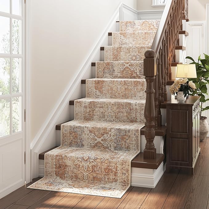 jinchan Kelda Runner Rug 2x7 Hallway Rug Kitchen Washable Runner Vintage Mat Retro Lightweight Non-Slip Floor Cover Distressed Thin Carpet for Entryway Bathroom Bedroom Laundry Room Stairway Brick Red