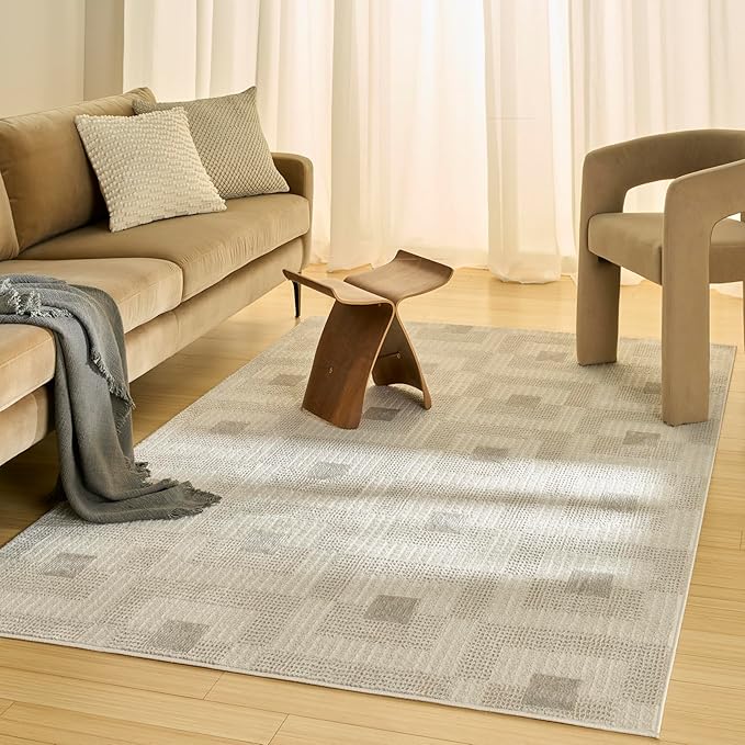 Nourison Home Nordic Ivory Beige 5' x 7' Area Rug - Easy Clean, Non Shedding, Bed Room, Living Room, Dining Room, Kitchen (5' x 7')