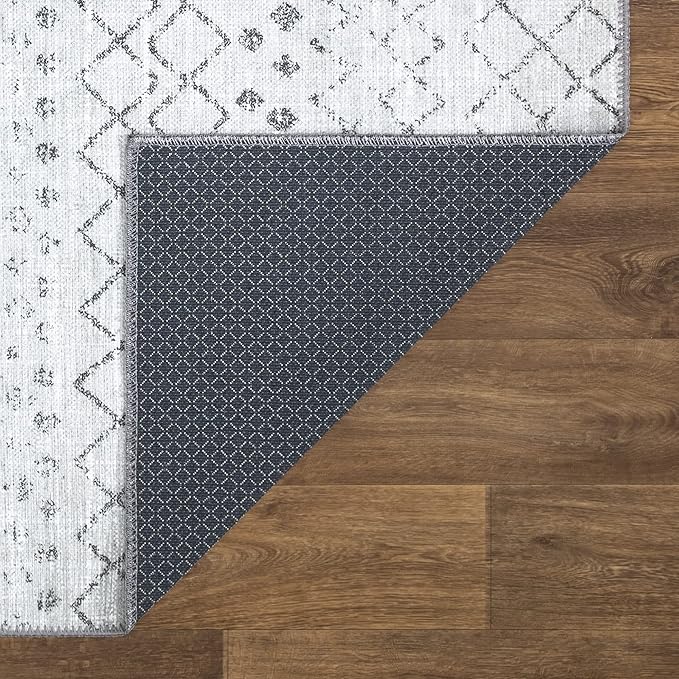Bloom Rugs Washable Non-Slip 9' x 12' Rug - Ivory/Gray Traditional Moroccan Area Rug for Living Room, Bedroom, Dining Room, and Kitchen - Exact Size: 9' x 12'