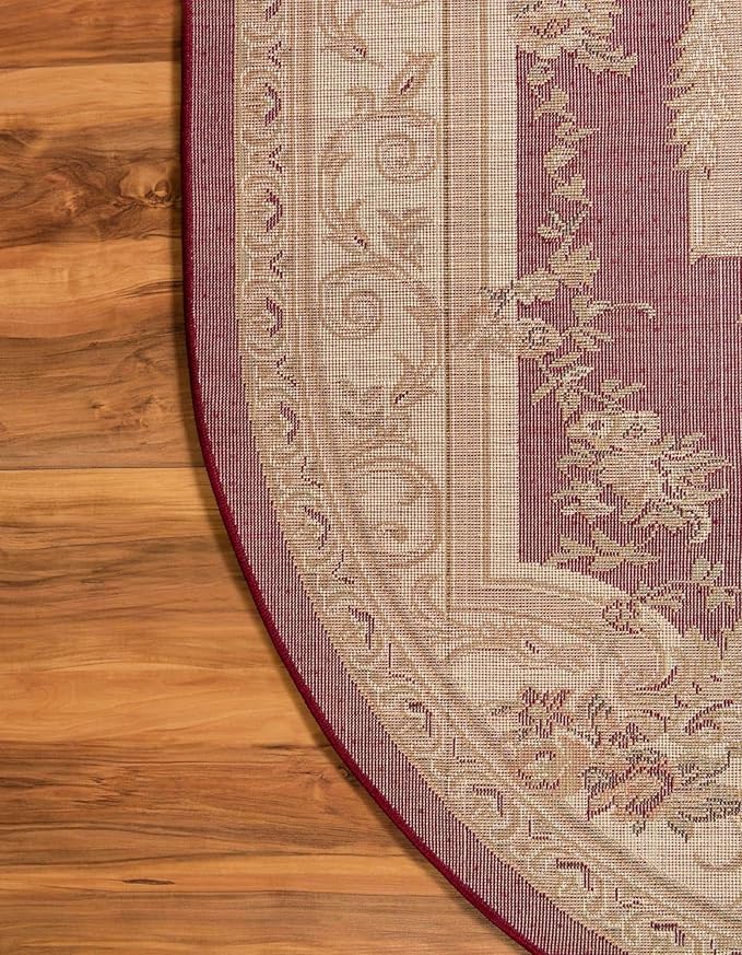 Unique Loom Versailles Collection Traditional Classic Floral Motif Area Rug (7' 11 x 10' 0 Oval, Burgundy/Ivory)