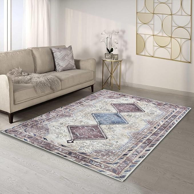 Fame Living Washable Area Rug. Modern Farmhouse. Vintage. Turkish. Bohemian. Distressed. Oriental. Traditional. Rugs for Living Room. Dining. Bedroom. Office. Entryway. Foyer. (863TT, 9' x 12')