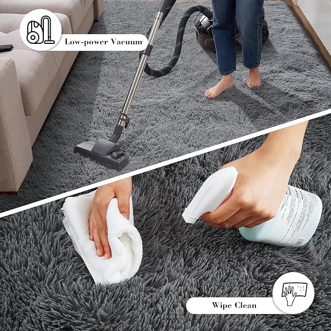 Fluffy Rug Shaggy Area Rug, Dark Grey 8x10 Area Rugs for Living Room, Large Shag Area Rugs for Bedroom Kids Room Home Decor, Upgrade Anti-Skid Rectangular Fuzzy Rugs