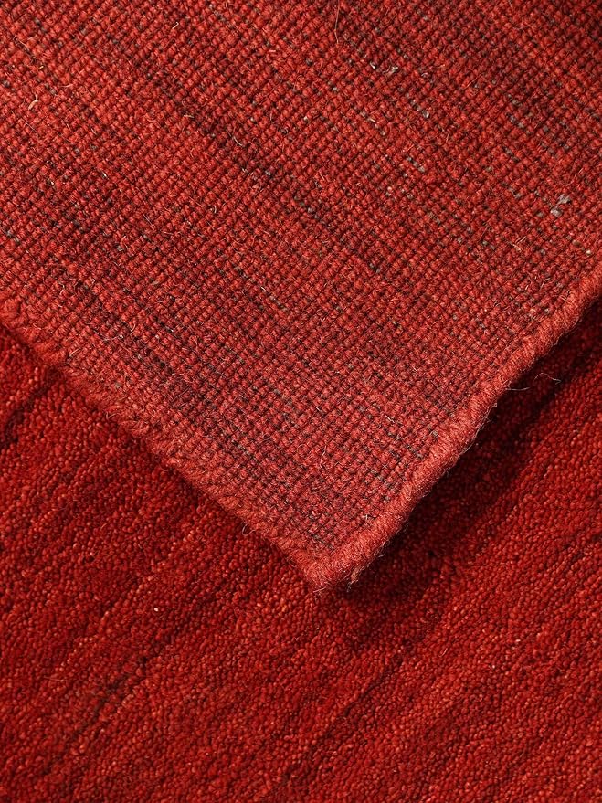Hand Knotted Loom Wool ECO-Friendly Area Rugs - 6'x6', Square, Red Color, Solid Plain Design, High Pile Thick Handmade Anti Skid Area Rugs for Living Room, Bed Room (L00111)