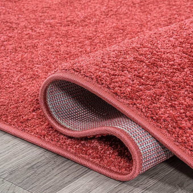 Eyely UES100E-6SQ Haze Solid Low-Pile Red 6' Square Area Rug, Pet Friendly, Stain Resistant, Easy Cleaning, for Bedroom, Living Room, Kitchen