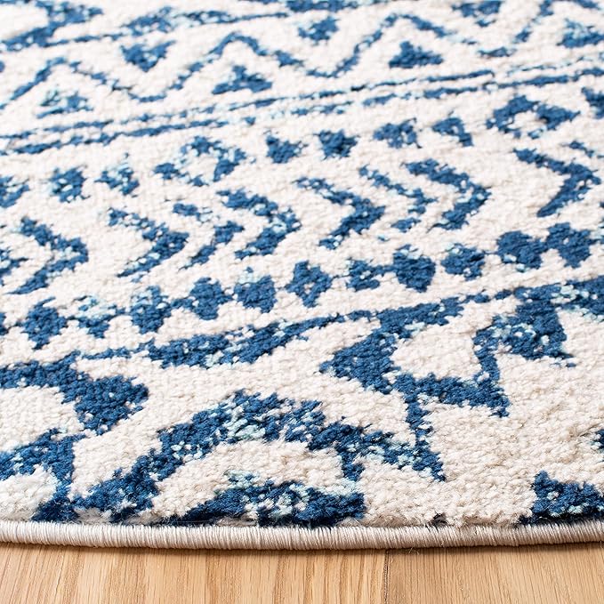 SAFAVIEH Tulum Collection Area Rug - 9' Round, Ivory & Navy, Moroccan Boho Tribal Design, Non-Shedding & Easy to Clean, Ideal for Living Room, Bedroom, Dining Space (TUL272D)