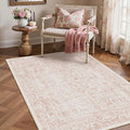 Pink Area Rug 3x4 Office Entryway Rug Machine Washable Kitchen Vintage Distressed Non Slip Carpet Indoor Retro Floral Accent Throw Door Mat for Bathroom Bedroom Dining Living Room