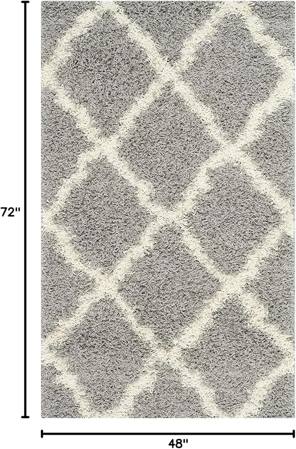 SAFAVIEH Dallas Shag Collection Accent Rug - 4' x 6', Grey & Ivory, Trellis Design, Non-Shedding & Easy Care, 1.5-inch Thick Ideal for High Traffic Areas in Entryway, Living Room, Bedroom (SGD257G)