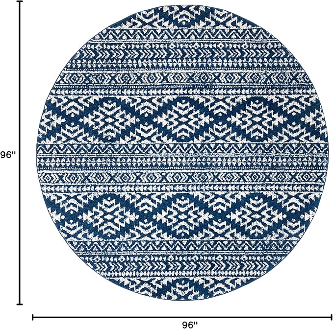 SAFAVIEH Tulum Collection Area Rug - 8' Round, Navy & Ivory, Moroccan Boho Tribal Design, Non-Shedding & Easy to Clean, Ideal for Living Room, Bedroom, Dining Space (TUL272N)
