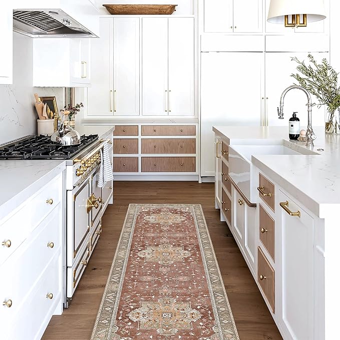 Washable Area Rug. Modern Farmhouse. Vintage. Turkish. Bohemian. Distressed. Oriental. Traditional. Rugs for Living Room. Dining. Bedroom. Office. Entryway. Foyer. (857RB, 2'5" x 13')