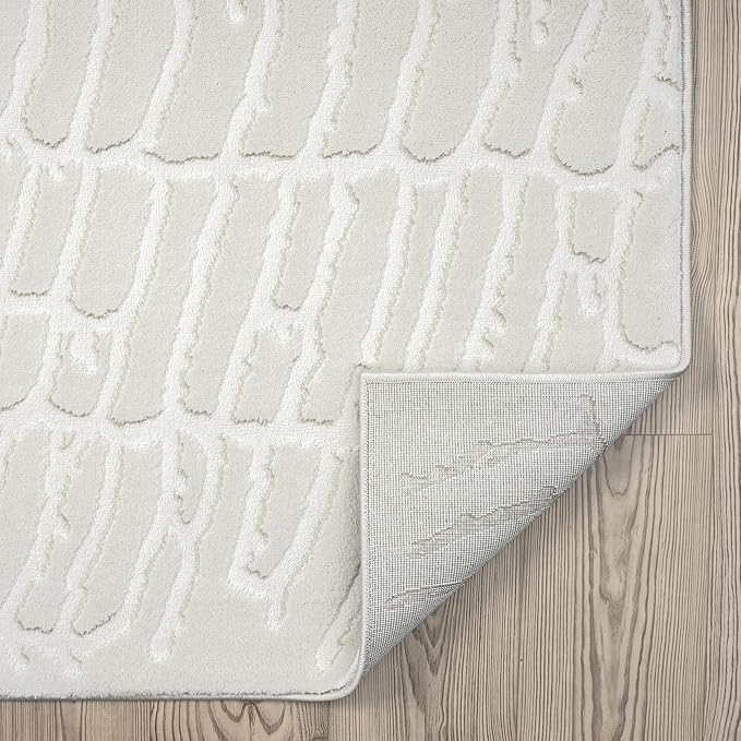 Abani Neutral Cream Area Rug for Living Room, Bedroom - Pebble Pattern - 2' x 3' - Durable & Easy to Clean