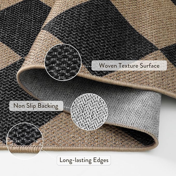 Lahome Checkered Easy Jute Carpet, Washable 8x10 Rugs for Living Room Outdoor Patio Rugs, Farmhouse Neutral Non Slip Stain Resistance Floor Carpet for Office Backyard Sunroom