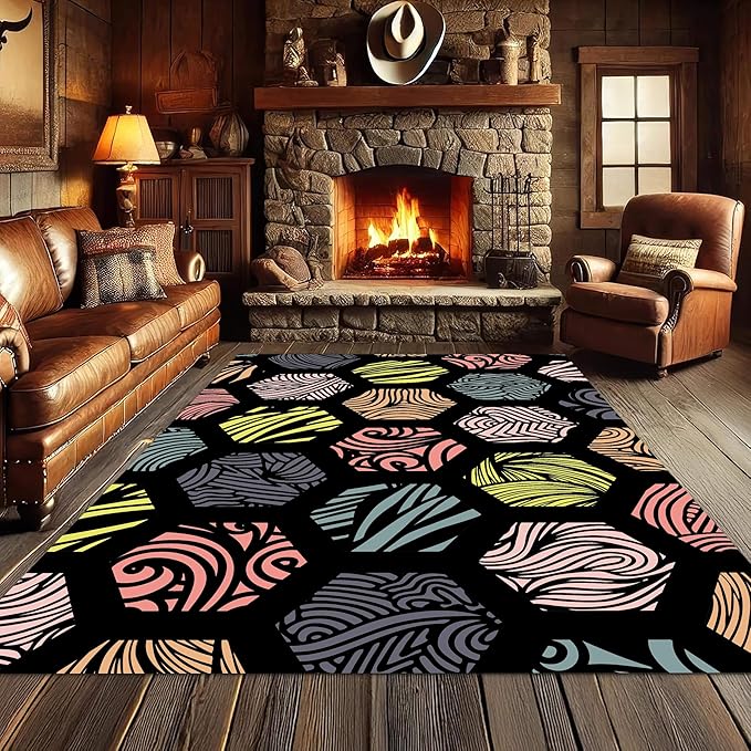 Large Living Room Area Rug 2x3ft,Modern Geometric Rugs, Multicolor Low Pile Farmhouse Carpet, Machine Washable & Non-Slip Non-Shedding for Classroom, Bedroom & Dorm