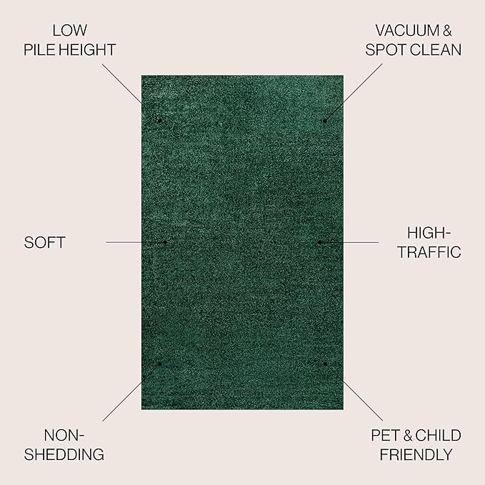 JONATHAN Y Haze Solid Low-Pile Emerald Indoor Area Rug 4x6, Coastal,Bohemian,Minimalist,Classic, Easy-Cleaning for Living Room,Bedroom,Kitchen,Pet Friendly,Non-Shedding (SEU100L-4)
