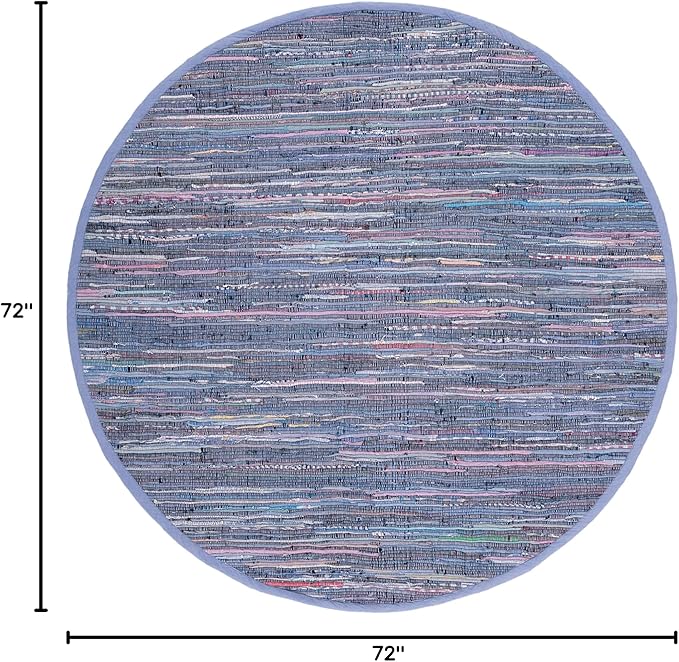 SAFAVIEH Rag Rug Collection Area Rug - 6' Round, Purple & Multi, Handmade Boho Stripe Cotton, Ideal for High Traffic Areas in Living Room, Bedroom (RAR121D)