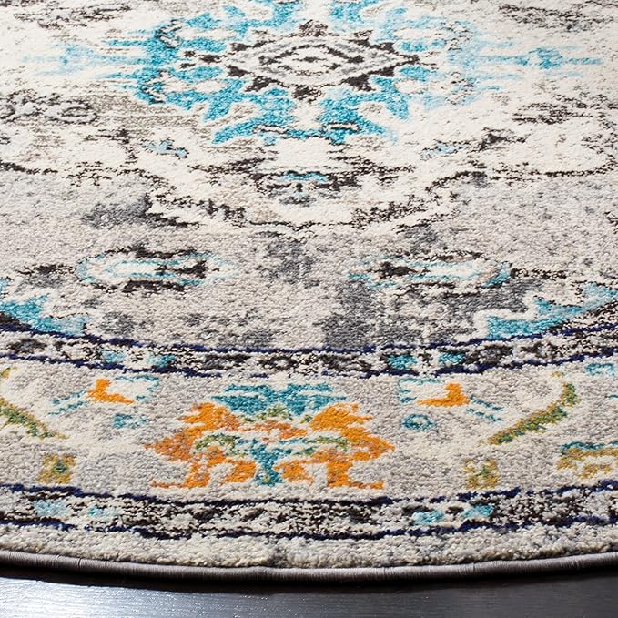 SAFAVIEH Monaco Collection Area Rug - 11' Round, Grey & Light Blue, Boho Chic Medallion Distressed Design, Non-Shedding & Easy Care, Ideal for High Traffic Areas in Living Room, Bedroom (MNC243G)