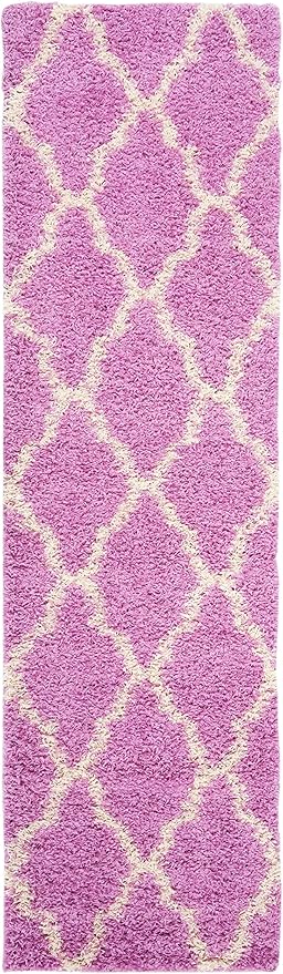 SAFAVIEH Dallas Shag Collection Runner Rug - 2'3" x 8', Pink & Ivory, Trellis Design, Non-Shedding & Easy Care, 1.5-inch Thick Ideal for High Traffic Areas in Living Room, Bedroom (SGD257I)