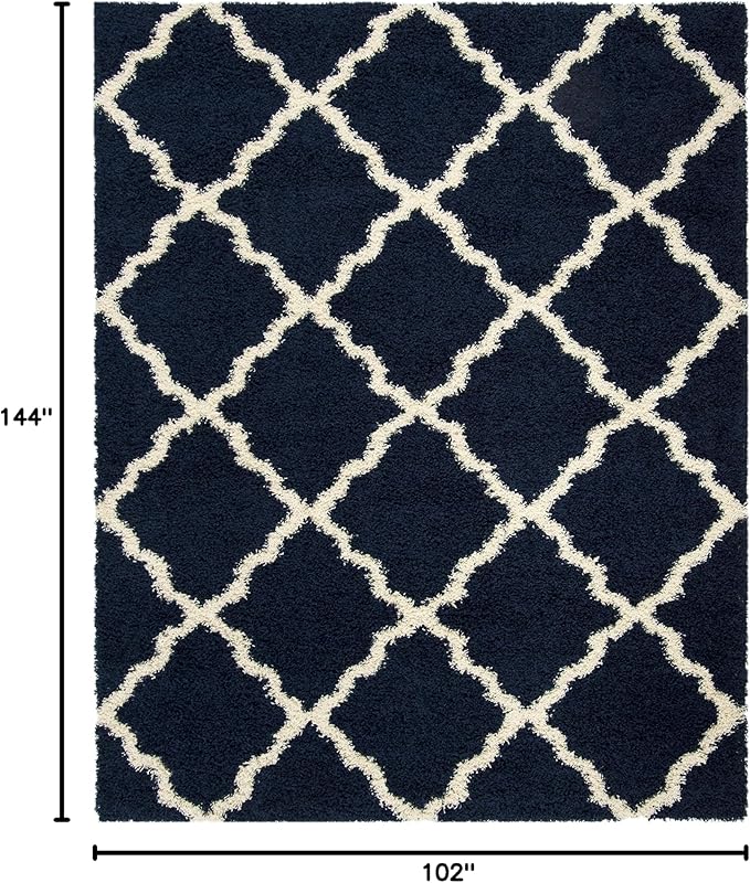SAFAVIEH Dallas Shag Collection Area Rug - 8'6" x 12', Navy & Ivory, Trellis Design, Non-Shedding & Easy Care, 1.5-inch Thick Ideal for High Traffic Areas in Living Room, Bedroom (SGD257N)