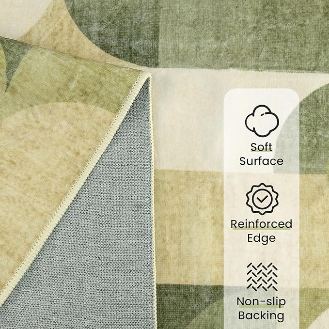 Green Rug 3x5 Washable Area Rugs for Bedroom Living Room Kitchen Entryway Bedside,Modern Geometric Non Slip Small Carpet