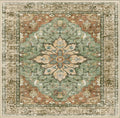 Area Rugs Square 10ft Washable Non-Slip, Floral Vintage Distress Print Pattern Medallion Carpet for Living Room Bedroom Dining Room, Brick Red Rust Neutral Brown Burnt Orange Green