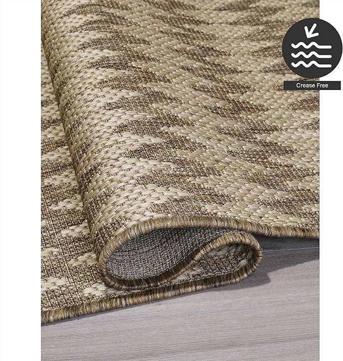 FH Home Flat Woven Outdoor Rug - Waterproof, Easy to Clean, Stain Resistant - Premium Polypropylene Yarn - Geometric - Patio, Deck, Porch, Balcony, Laundry Room - Giza - Sand - 3ft 11 in x 5ft 6in