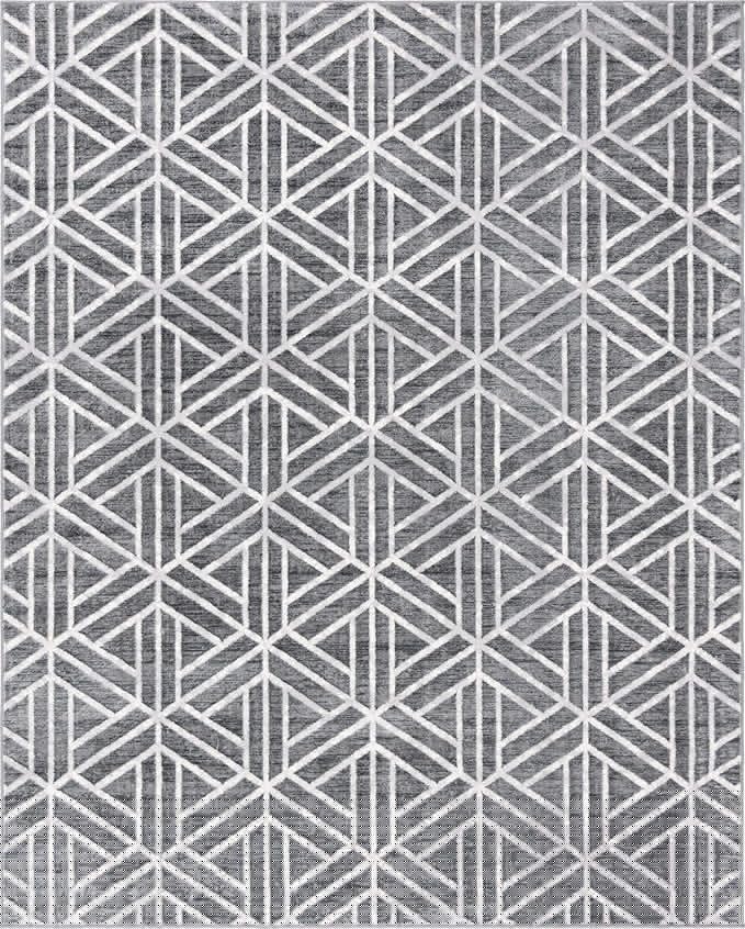 Rugs.com Lattice Trellis Collection Rug – 8' x 10' Gray Low-Pile Rug Perfect for Living Rooms, Large Dining Rooms, Open Floorplans