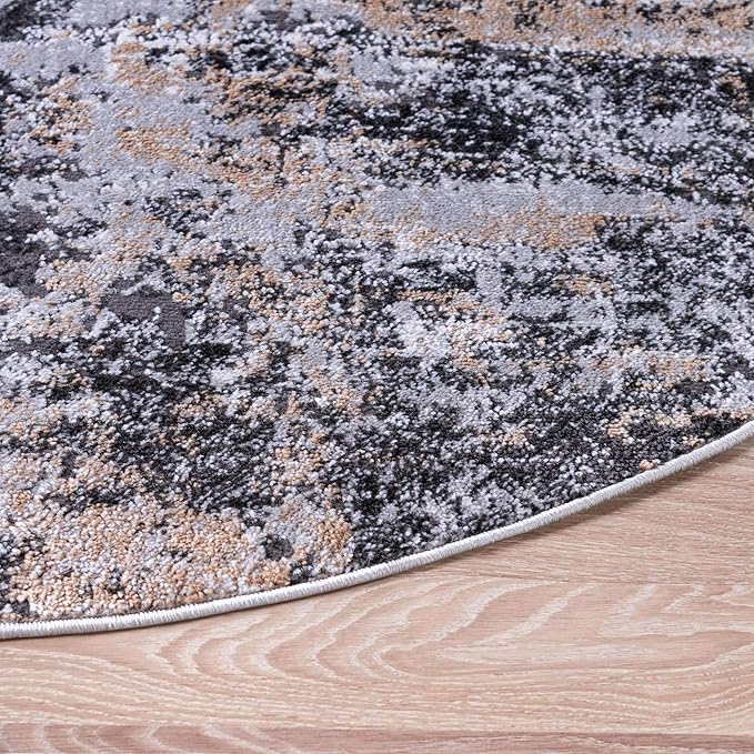 Rugs.com Leipzig Collection Round Rug – 6 Ft Round Beige Low-Pile Rug Perfect for Kitchens, Dining Rooms