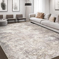 Area Rug Living Room Rugs - 7x10 Washable Large Soft Indoor Neutral Modern Abstract Low Pile Rug Carpet for Bedroom Dining Room Farmhouse Home Office - Brown