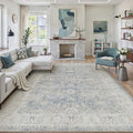 8x10 Blue Washable Area Rug for Living Room Bedroom Neutral Soft Non Slip Rug Low Pile Vintage Distressed Carpet for Dining Room Nursery Office Indoor