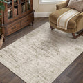 HUGEAR Washable 3x5 Area Rugs Retro Beige Living Room Bedroom Rug Vintage Distressed Non Slip Stain Resistant Low Pile Neutral Throw Carpet for Home Decor