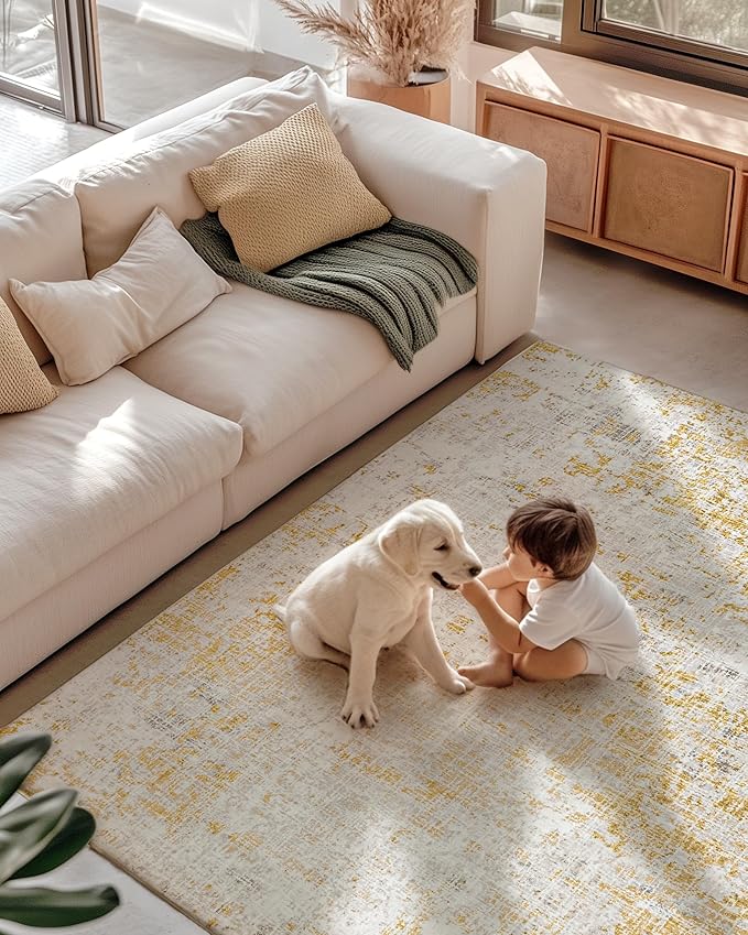 ILANGO Area Rug 9x12 for Living Room Bedroom Washable Rugs with Non Slip Backing High Traffic Indoor Carpet for Dining Room Dorm Non-Shedding & Fade Resistant Modern Rugs