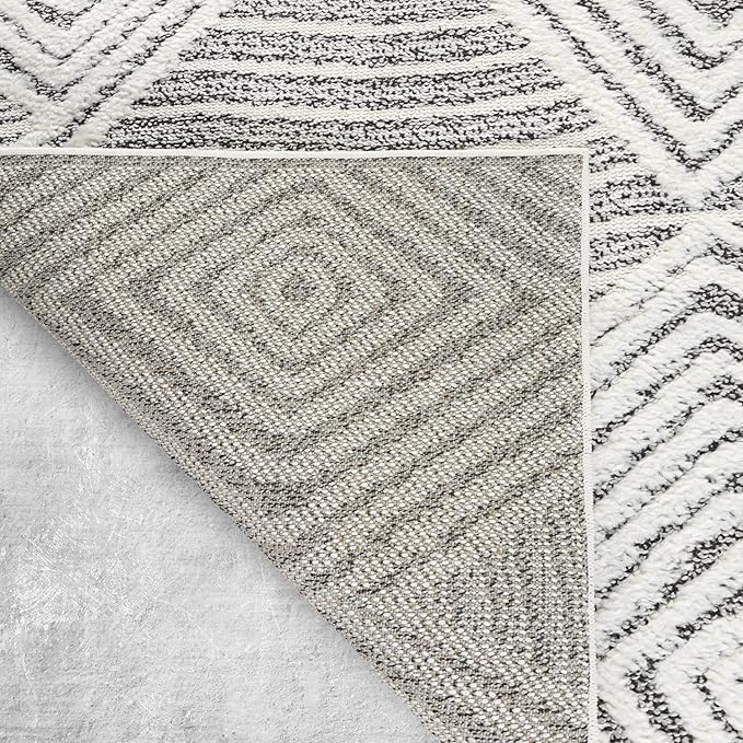 Antep Rugs Palafito 5x7 Geometric Shag Diamond High-Low Pile Textured Indoor Area Rug (Gray, 5'3" x 7'6")