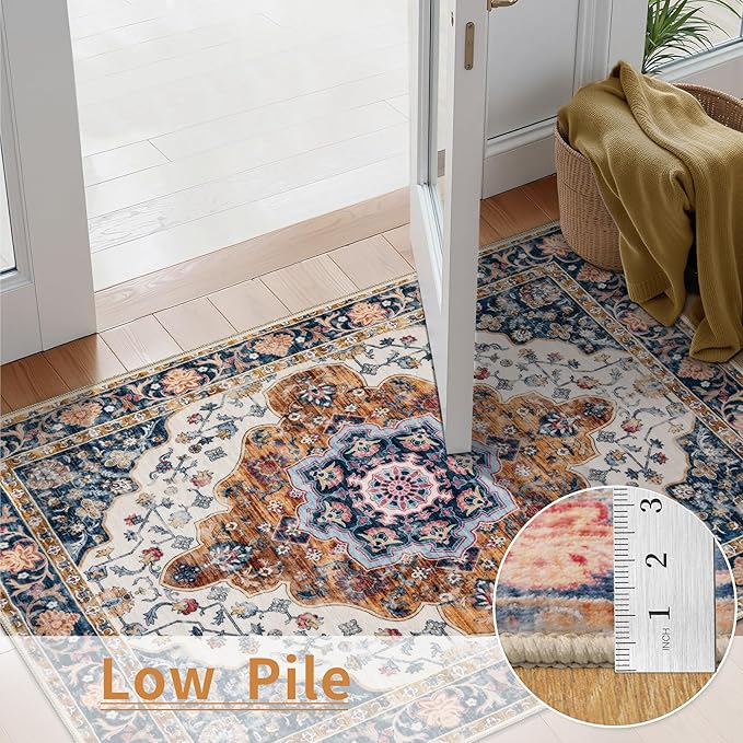 Ciicool Washable Non Slip Runner Rug, 2x6ft Hallway Rug Vintage Kitchen Rugs Carpet for Entrance Bedroom Laundry Bathroom Decor