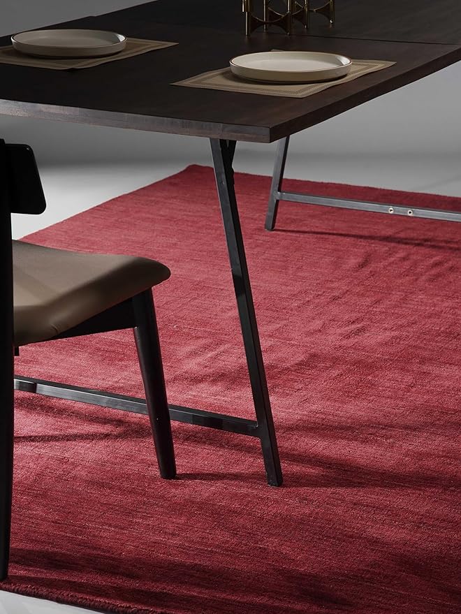 Rugsotic Carpets Hand Knotted Gabbeh Wool 5'x8' Area Rug Solid Dark Red L00111
