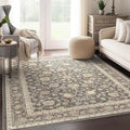 Well Woven Asha Rome Charcoal Brown 6' x 9' Area Rug - Oriental Floral Pattern, Easy Clean, Floor-Friendly Backing - for Living Room, Bedroom, and Dining Room