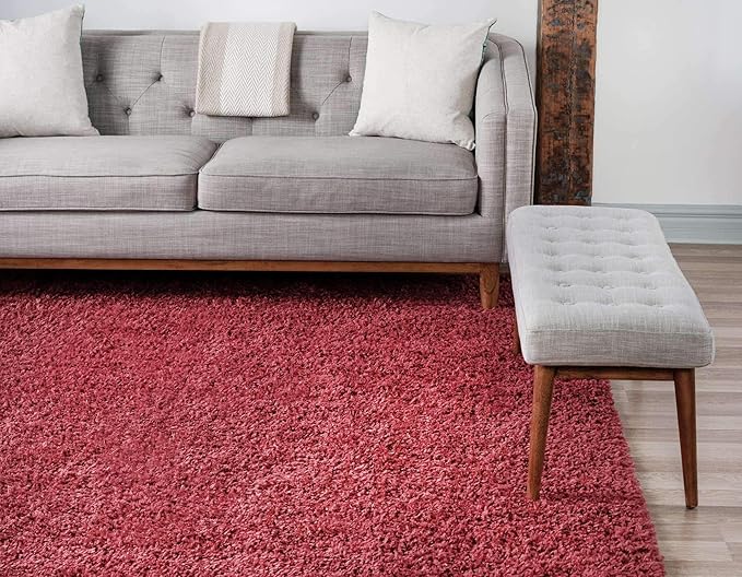 Unique Loom Davos Shag Collection Area Rug - Solid (3' 3" Square, Poppy)
