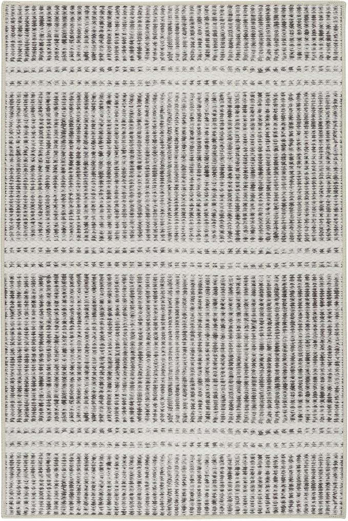 Dash and Albert Malta Grey Machine Washable Area Rug - 5' x 8' Grey Stripe Washable Accent Rug - Durable, High Traffic Areas Kitchen, Mudroom, Hallways