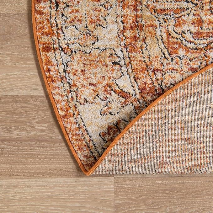 Unique Loom Isabella Collection Area Rug - Adjani (7' 10" Round, Rust Red/ Black)