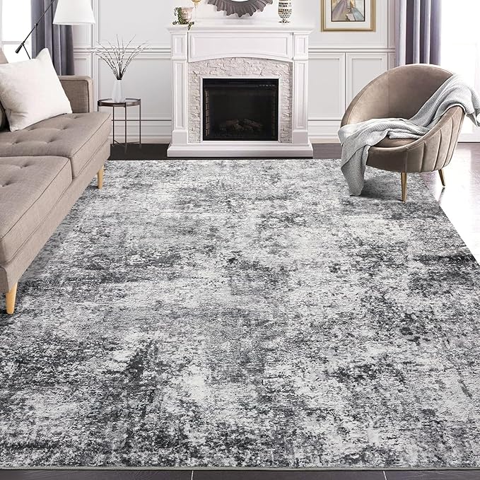 Area Rug Living Room Rugs - 5x8 Large Soft Indoor Neutral Modern Abstract Low Pile Washable Rug Carpet for Bedroom Dining Room Farmhouse Home Office - Grey