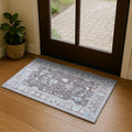 Fame Living Brown Oushak Rug, Modern Small Rugs, Vintage, Turkish, Eclectic, Floral, Pastel, Washable, Door Mat, Doormat for Indoor Entrance, Entryway, Kitchen, Bathroom, Bedroom, Laundry, 2'x3'