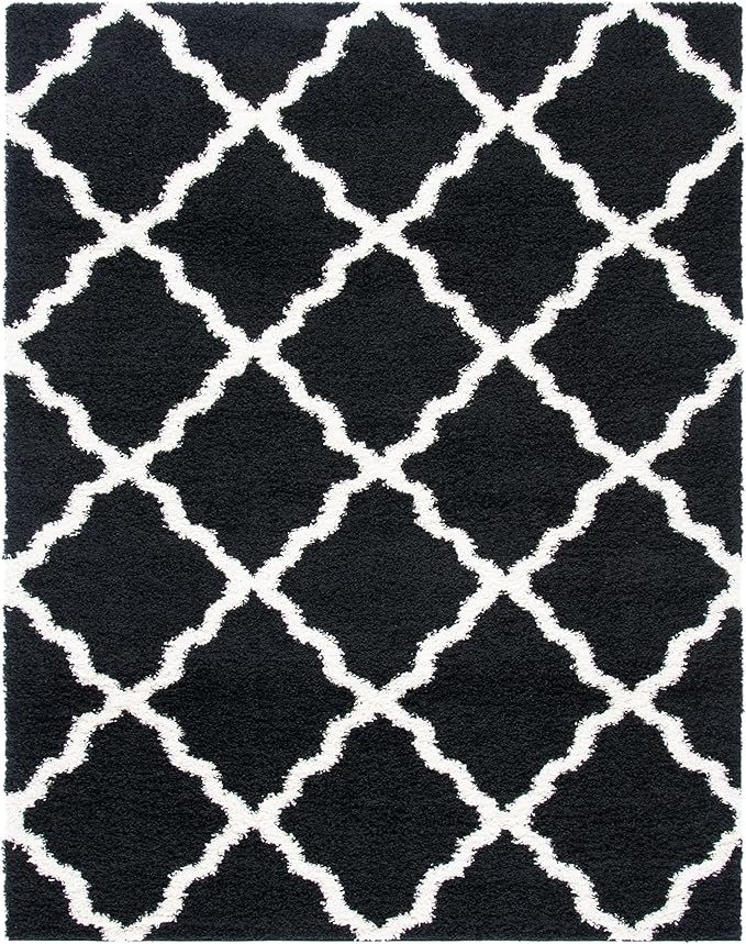 SAFAVIEH Dallas Shag Collection Area Rug - 6' x 9', Black & Ivory, Trellis Design, Non-Shedding & Easy Care, 1.5-inch Thick Ideal for High Traffic Areas in Living Room, Bedroom (SGD257Z)
