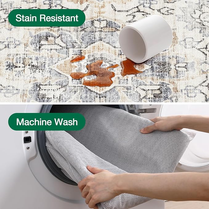 LUMI Washable Area Rug 8x10 for Living Room, Ultra Soft Stain Resistant Carpet with Non Slip Rubber Backing, Non-Shedding Low Pile Rugs for Bedroom, Dining Room, Indoor, Office
