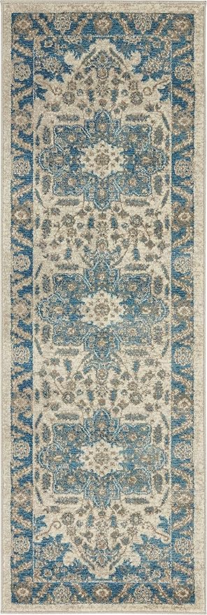 Unique Loom Salzburg Collection Classic Traditional Design Oriental Inspired Border Area Rug (2' 0 x 6' 0 Runner, Beige/Blue)