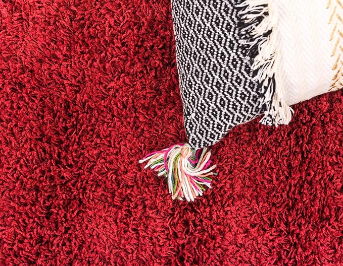 Unique Loom Solid Shag Collection Area Rug (8' x 11' Rectangle, Cherry Red)